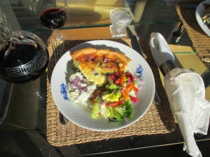 Supper was home cooked quiche with potato salad infused with wild garlic leaves from the local hedgerows 